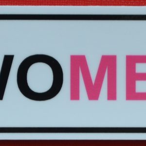 A black and pink sticker with no underline for Treat Women Right.
