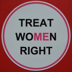 A pink and black car bumper sticker with no underline.
